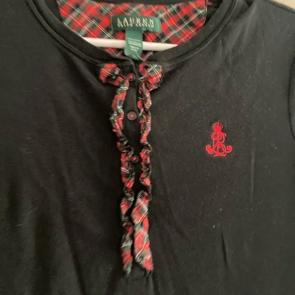 Lauren Ralph Lauren Pajama Shirt Dress Black Red and Green Plaid Medium - Picture 2 of 7